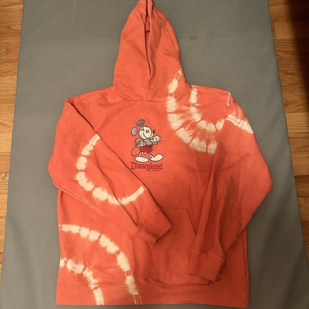 Disneyland Resort Peach Tie Dye Hoodie With Embroidered Mickey Mouse
